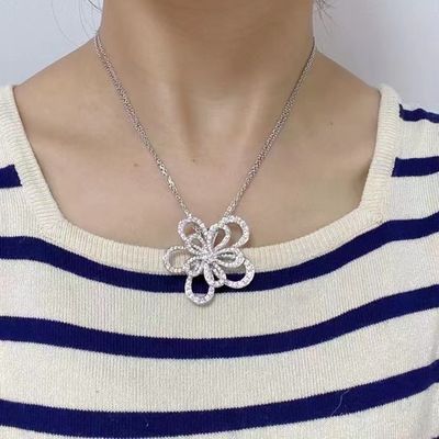 Pave Full Diamonds 18K White Gold Pendant Custom Brand Flowerlace Pendant