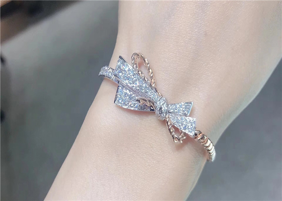 Shinning 18K Gold Diamond Champagne Paris Binding Bracelet With Bow - Knot Design