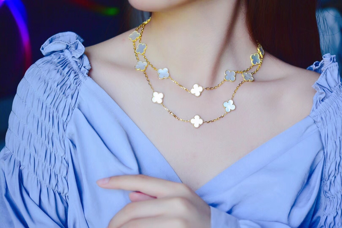 20 Motifs Van Cleef And Arpels Vintage Alhambra Necklace With White Pearl Shell china gold jewelry manufacturers